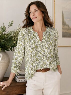 Lands’ End Tencel Floral Botanical Blouse M 10-12